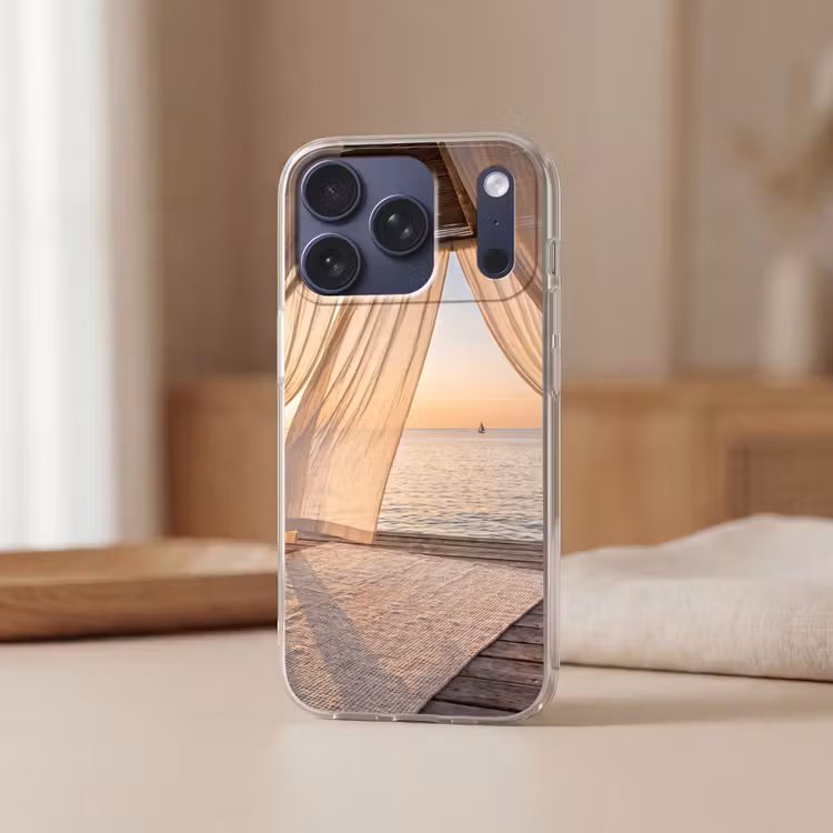 Overkapping - Zee - Zonsondergang - Vakantie - Rust Telefoonhoesje iPhone 17 Pro klein -sfeer2