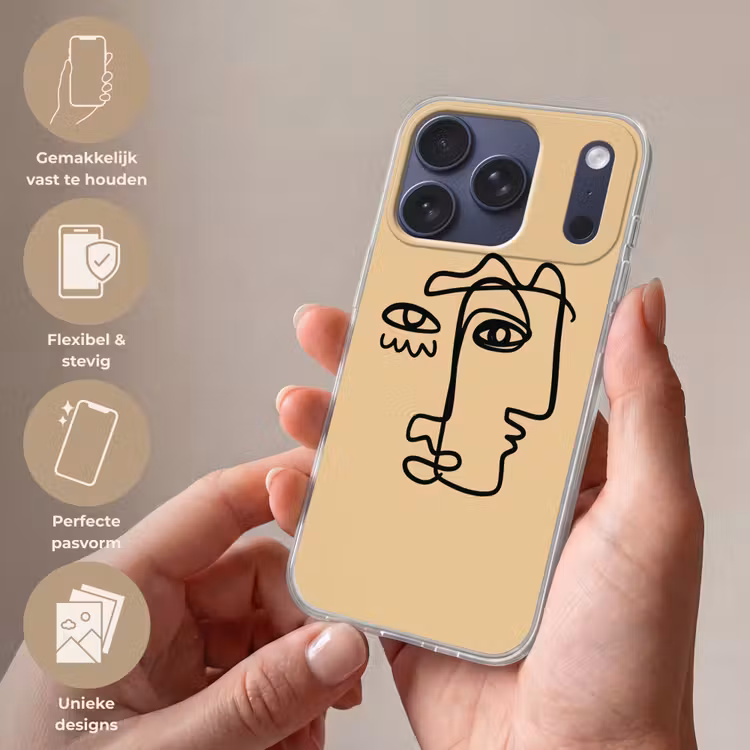 Overlappende profielen - Lichtbruin - Zwart Telefoonhoesje iPhone 17 Pro klein -sfeer3_NL