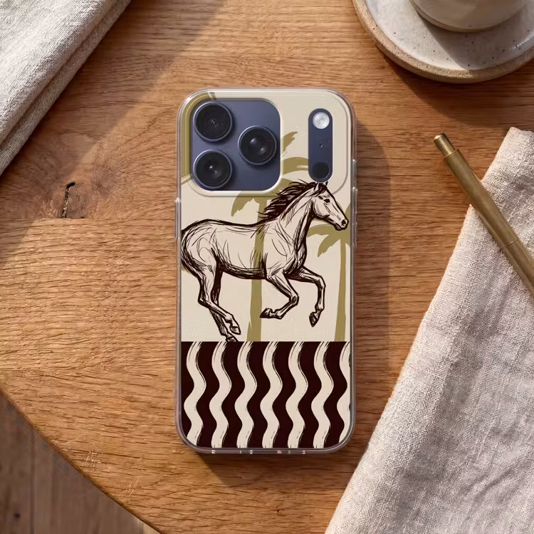 Paard - Galopperend - Woestijn - Illustratie Telefoonhoesje iPhone 17 Pro klein -sfeer1