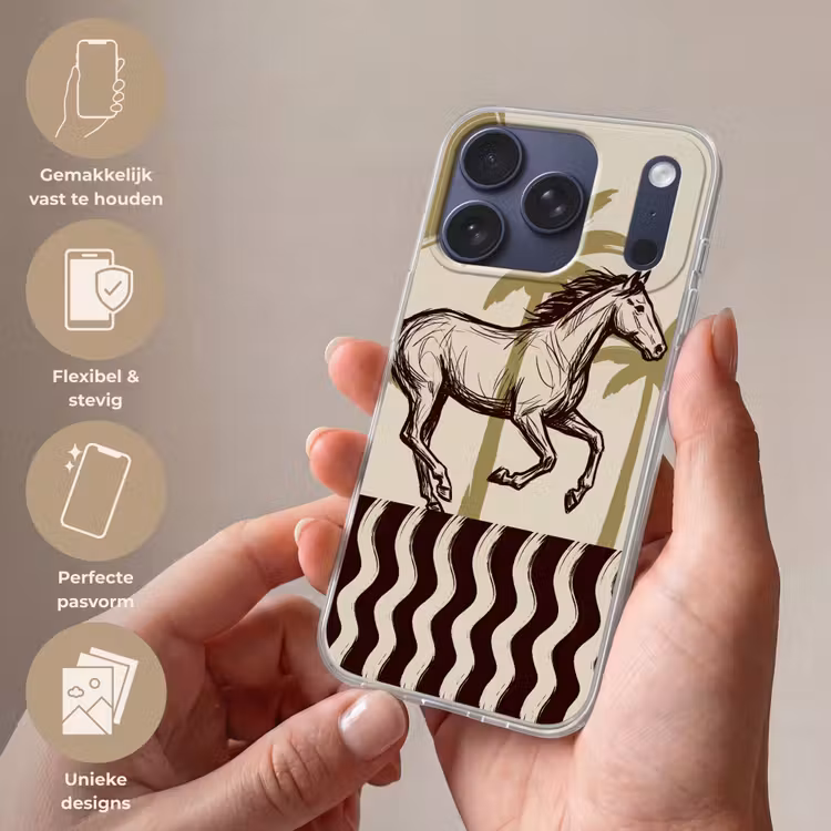 Paard - Galopperend - Woestijn - Illustratie Telefoonhoesje iPhone 17 Pro klein -sfeer3_NL