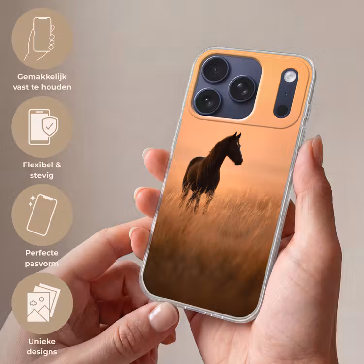 Paard - Grasveld - Zonsondergang Telefoonhoesje iPhone 17 Pro klein -sfeer3_NL