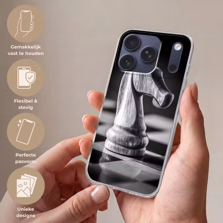 Paard - Hout - Schaalbord - Zwart Telefoonhoesje iPhone 17 Pro klein -sfeer3_NL