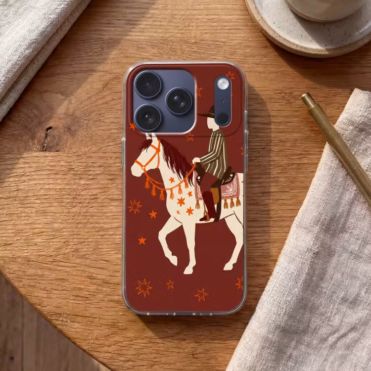 Paard - Ruiter - Sterren - Nacht - Illustratie Telefoonhoesje iPhone 17 Pro klein -sfeer1