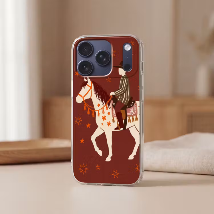 Paard - Ruiter - Sterren - Nacht - Illustratie Telefoonhoesje iPhone 17 Pro klein -sfeer2