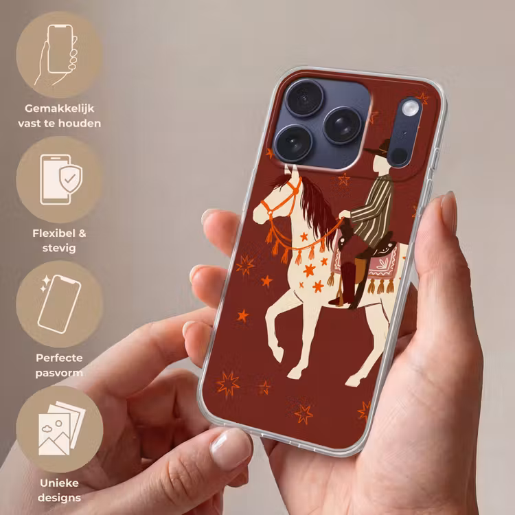 Paard - Ruiter - Sterren - Nacht - Illustratie Telefoonhoesje iPhone 17 Pro klein -sfeer3_NL