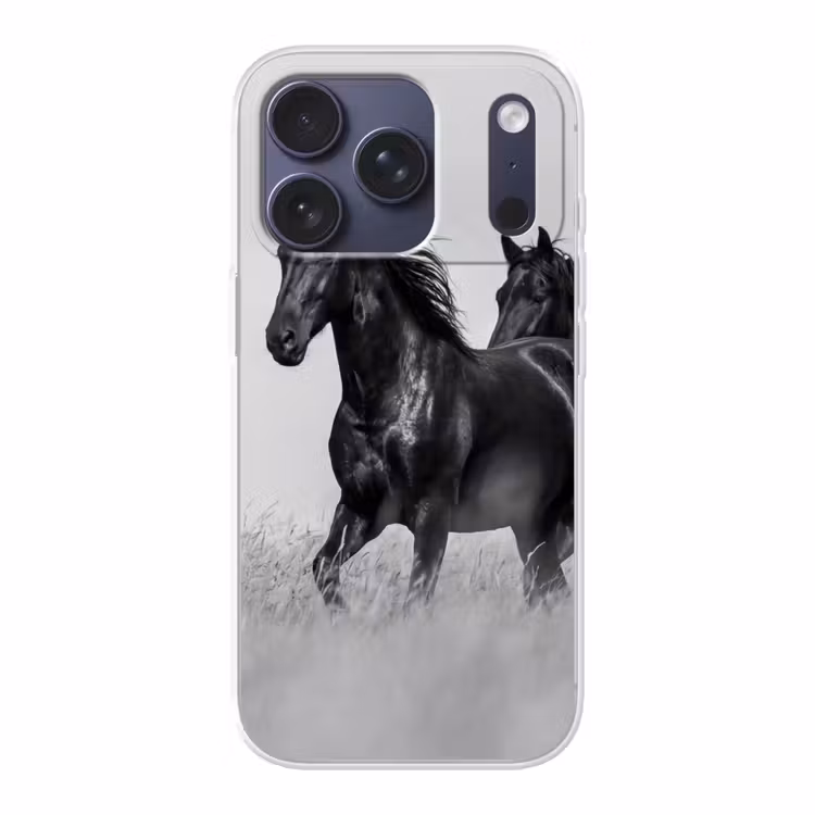 Paarden - Gras - Zwart - Wit Telefoonhoesje iPhone 17 Pro klein -3d