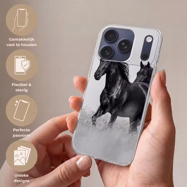 Paarden - Gras - Zwart - Wit Telefoonhoesje iPhone 17 Pro klein -sfeer3_NL