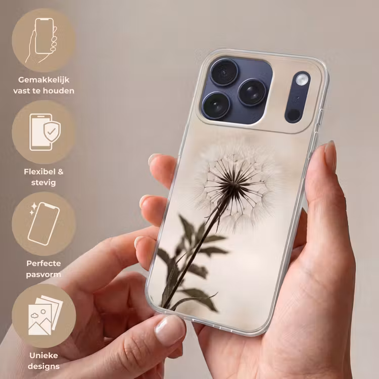 Paardenbloem - Minimalistisch - Wit Telefoonhoesje iPhone 17 Pro klein -sfeer3_NL