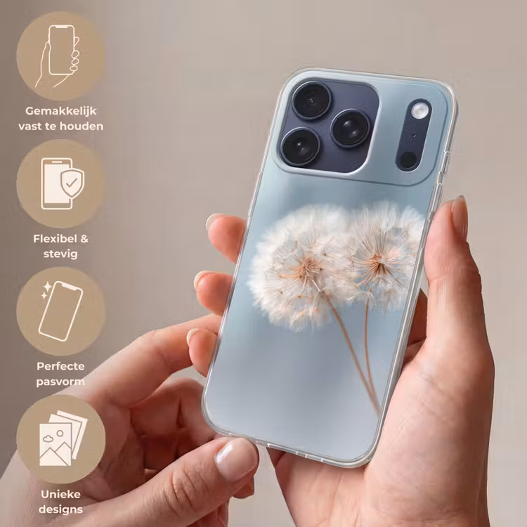 Paardenbloemen - Pluisjes - Wit Telefoonhoesje iPhone 17 Pro klein -sfeer3_NL