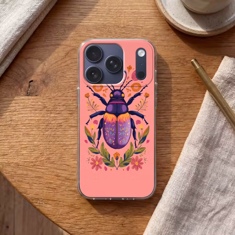 Paars - Kever - Stipjes - Bloemen Telefoonhoesje iPhone 17 Pro klein -sfeer1