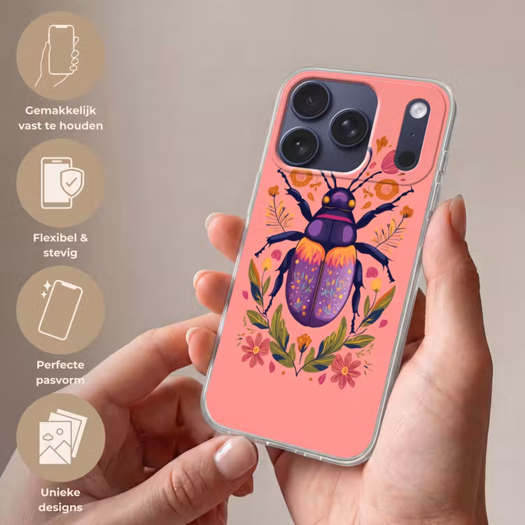 Paars - Kever - Stipjes - Bloemen Telefoonhoesje iPhone 17 Pro klein -sfeer3_NL