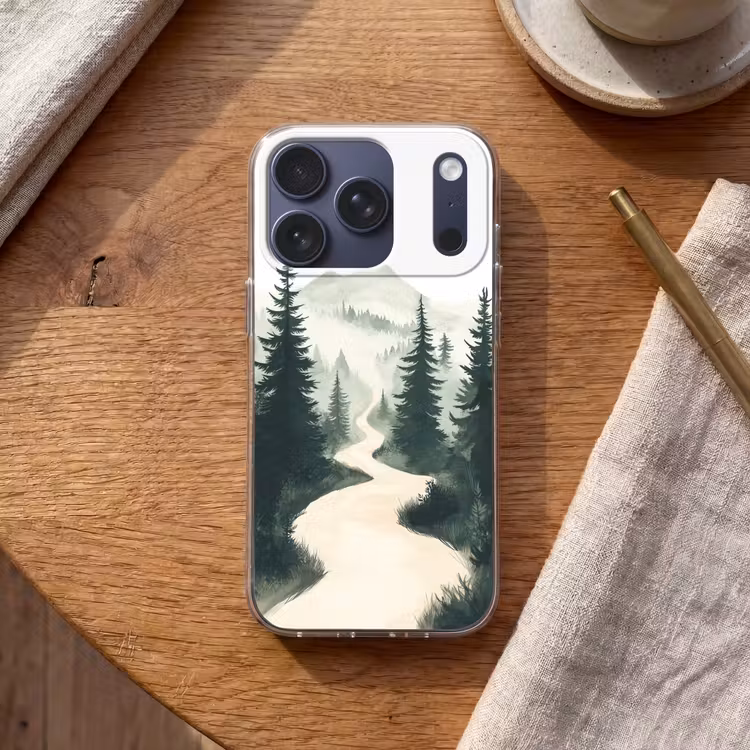 Pad - Bomen - Bos - Illustratie Telefoonhoesje iPhone 17 Pro klein -sfeer1