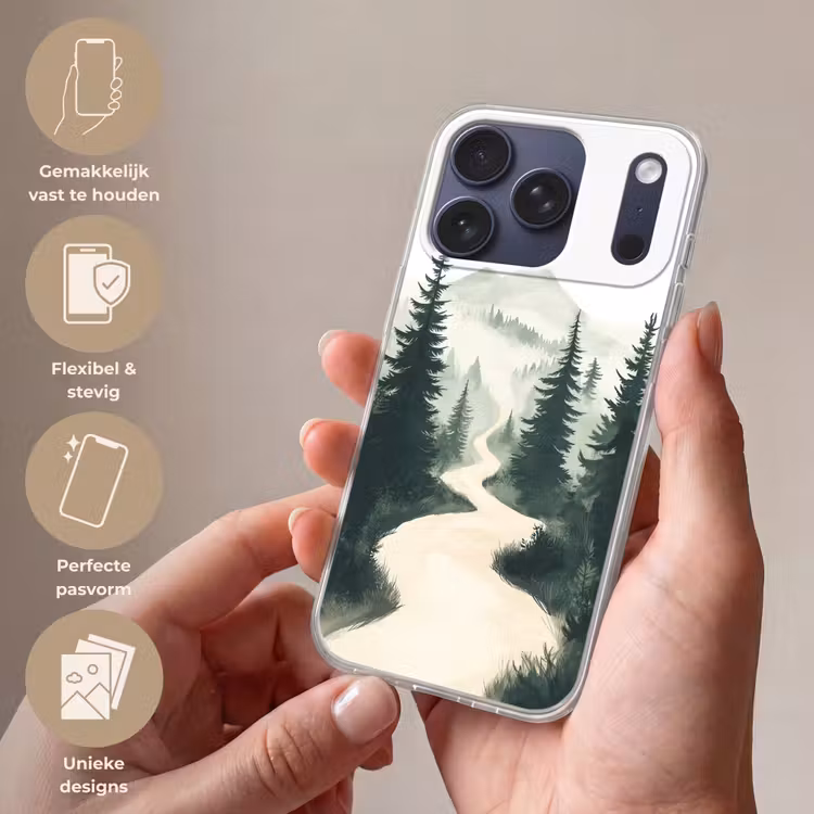Pad - Bomen - Bos - Illustratie Telefoonhoesje iPhone 17 Pro klein -sfeer3_NL