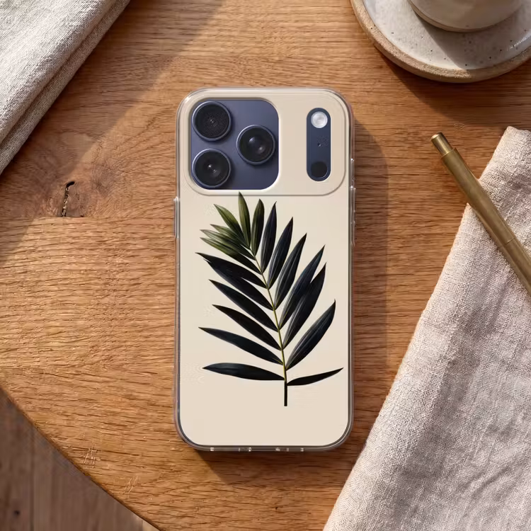 Palmblad - Donkere bladen - Subtiel Telefoonhoesje iPhone 17 Pro klein -sfeer1