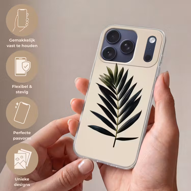 Palmblad - Donkere bladen - Subtiel Telefoonhoesje iPhone 17 Pro klein -sfeer3_NL