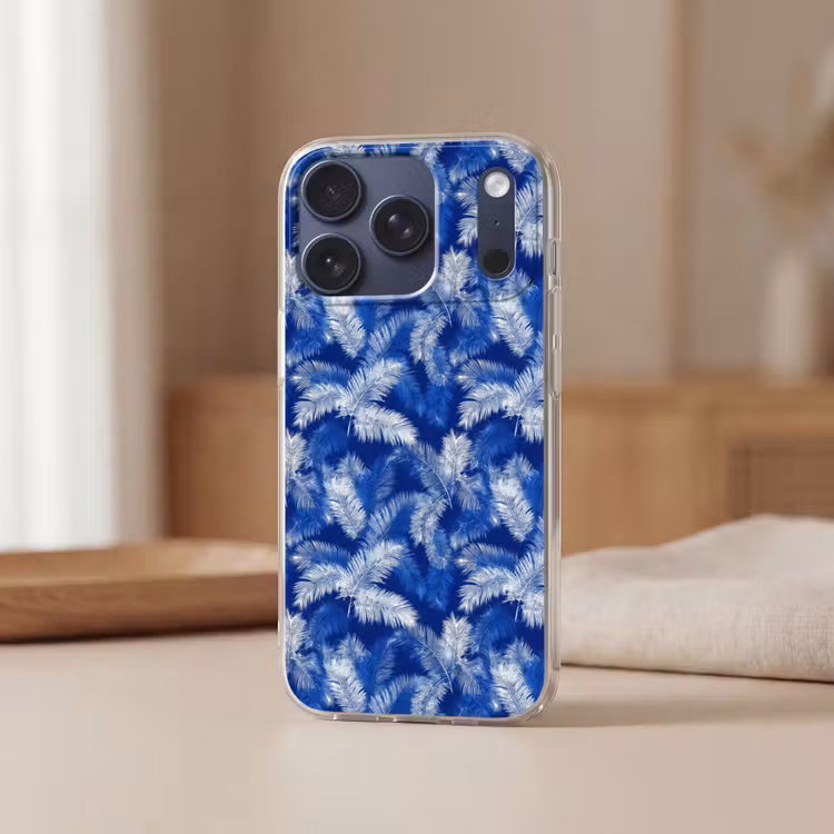 Palmblad - Patroon - Blauw Telefoonhoesje iPhone 17 Pro klein 878 -sfeer2