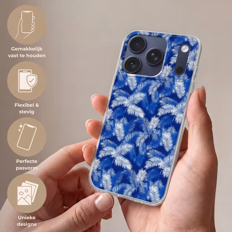 Palmblad - Patroon - Blauw Telefoonhoesje iPhone 17 Pro klein 878 -sfeer3_NL