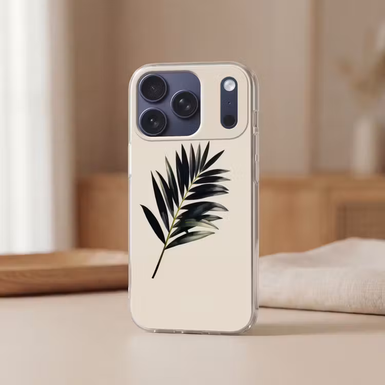 Palmblad - Subtiel - Groen - beige Telefoonhoesje iPhone 17 Pro klein -sfeer2