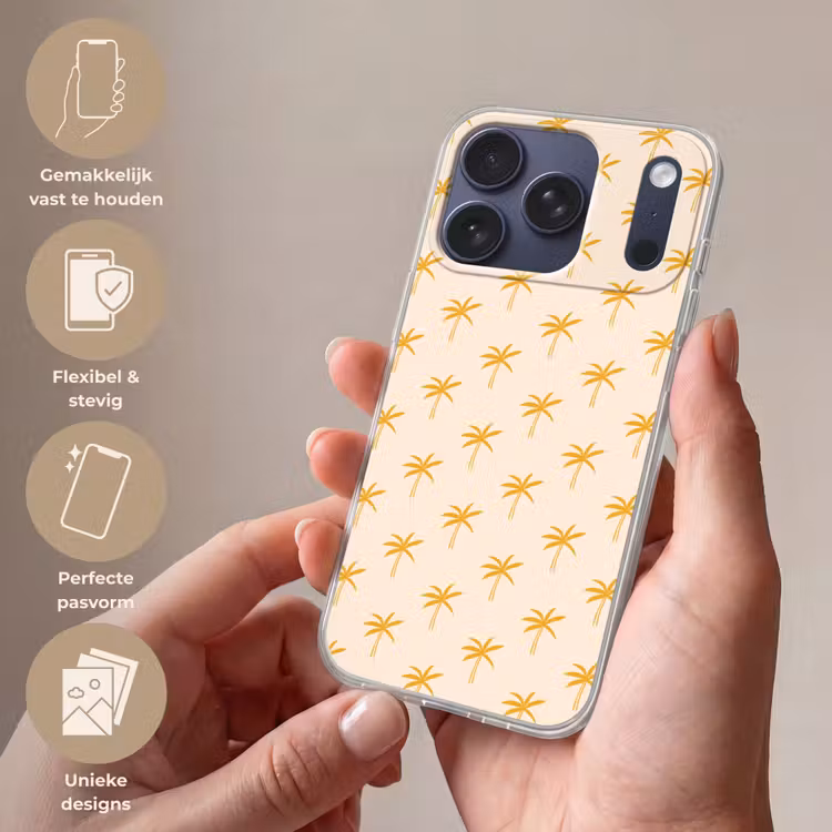 Palmbomen - Beige - Oranje - Patroon - Zomer Telefoonhoesje iPhone 17 Pro klein -sfeer3_NL