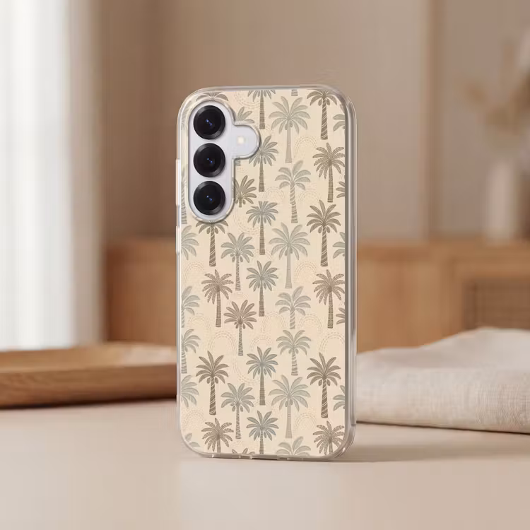 Palmbomen - Patroon - Tropisch - Beige Telefoonhoesje Samsung Galaxy S26 klein -sfeer2