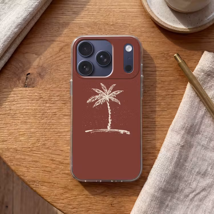 Palmboom - Beige - Rood - Tropisch Telefoonhoesje iPhone 17 Pro klein -sfeer1