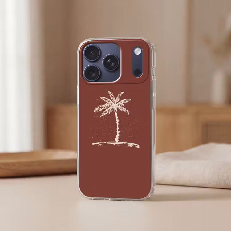 Palmboom - Beige - Rood - Tropisch Telefoonhoesje iPhone 17 Pro klein -sfeer2