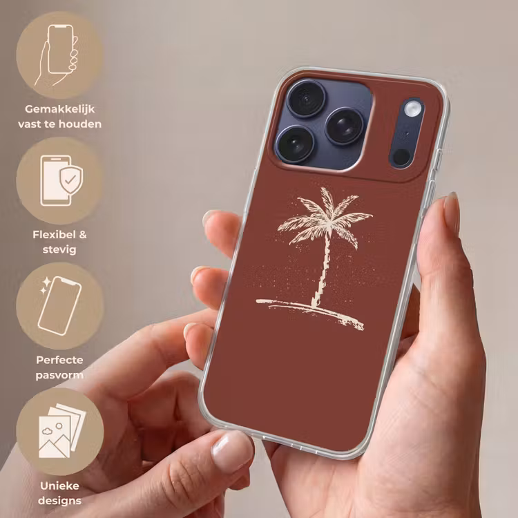 Palmboom - Beige - Rood - Tropisch Telefoonhoesje iPhone 17 Pro klein -sfeer3_NL