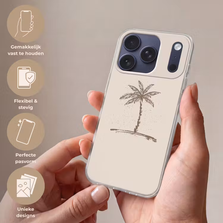 Palmboom - Bruin - Beige - Tropisch Telefoonhoesje iPhone 17 Pro klein -sfeer3_NL