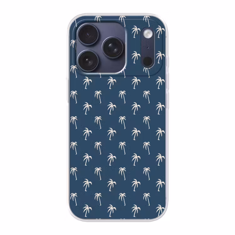 Palmboom patroon - Blauw - Beige - Zomer Telefoonhoesje iPhone 17 Pro klein -3d