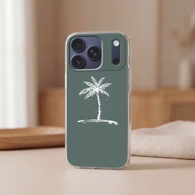 Palmboom - Wit - Groen - Tropisch Telefoonhoesje iPhone 17 Pro klein -sfeer2