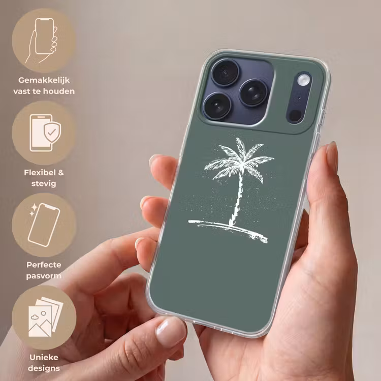 Palmboom - Wit - Groen - Tropisch Telefoonhoesje iPhone 17 Pro klein -sfeer3_NL