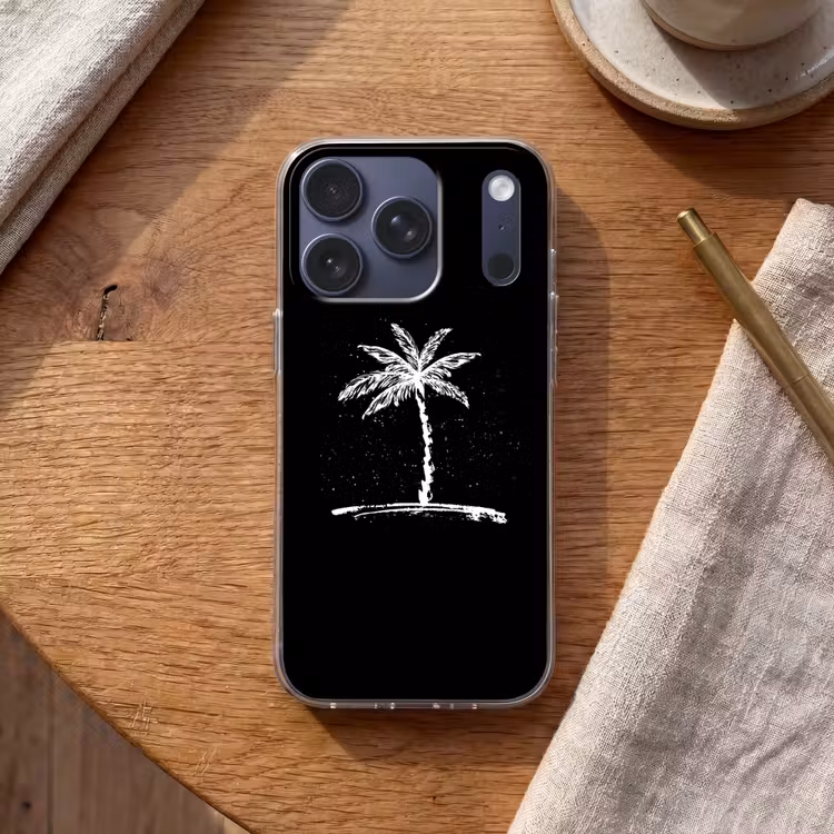 Palmboom - Wit - Zwart - Tropisch Telefoonhoesje iPhone 17 Pro klein -sfeer1