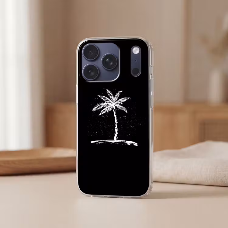 Palmboom - Wit - Zwart - Tropisch Telefoonhoesje iPhone 17 Pro klein -sfeer2