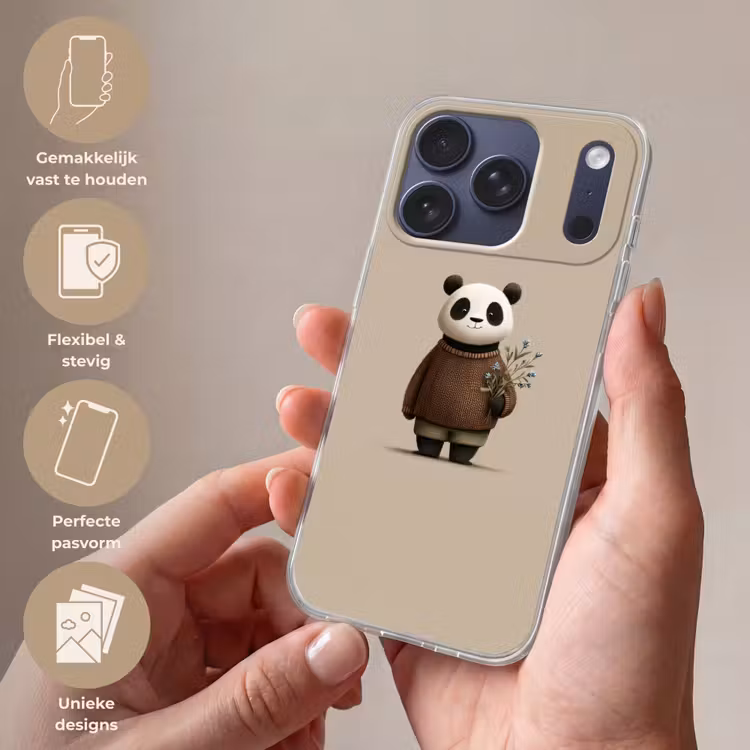 Panda - Blauwe bloemen - Zachtheid Telefoonhoesje iPhone 17 Pro klein -sfeer3_NL