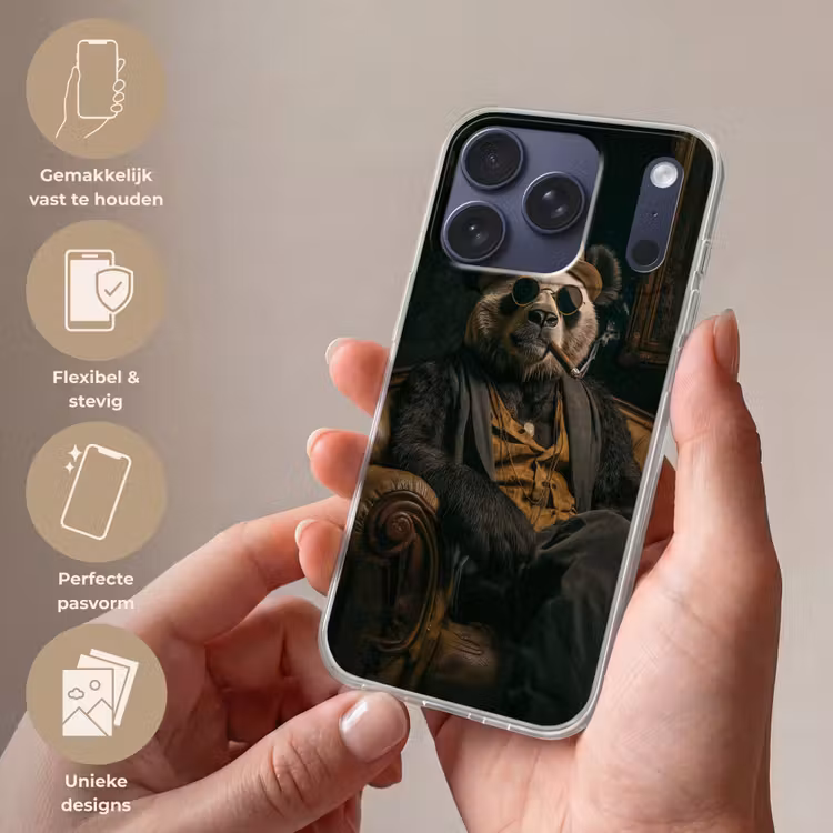 Panda - Hoed - Bril - Pak Telefoonhoesje iPhone 17 Pro klein -sfeer3_NL