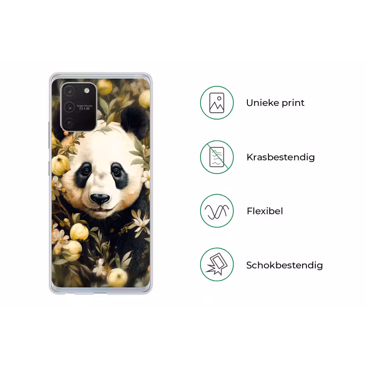 Panda - Pandabeer - Wilde dieren - Natuur - Bloemen Telefoonhoesje Samsung Galaxy S10 Lite klein -specsS10Lite