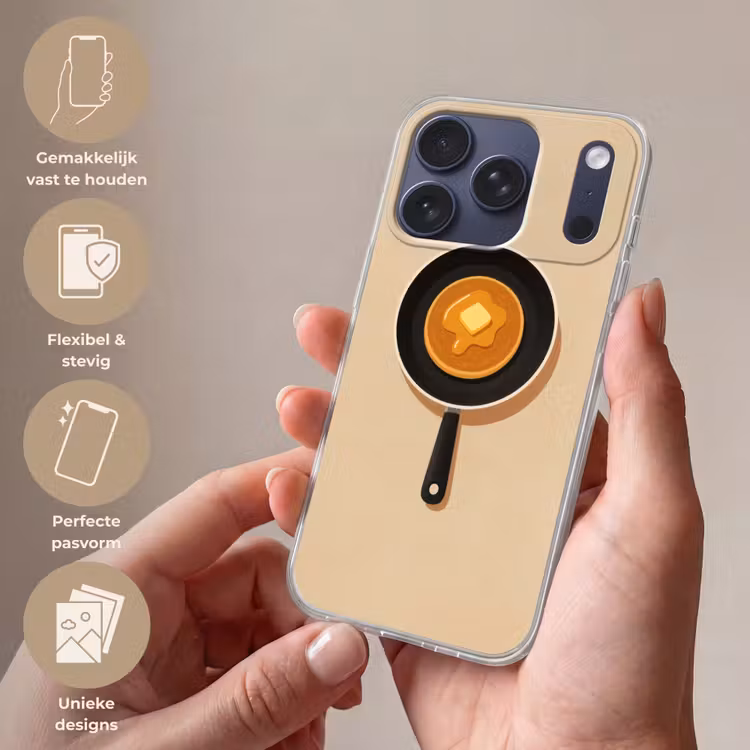 Pannenkoek - Koekenpan - Boter - Minimalistisch Telefoonhoesje iPhone 17 Pro klein -sfeer3_NL