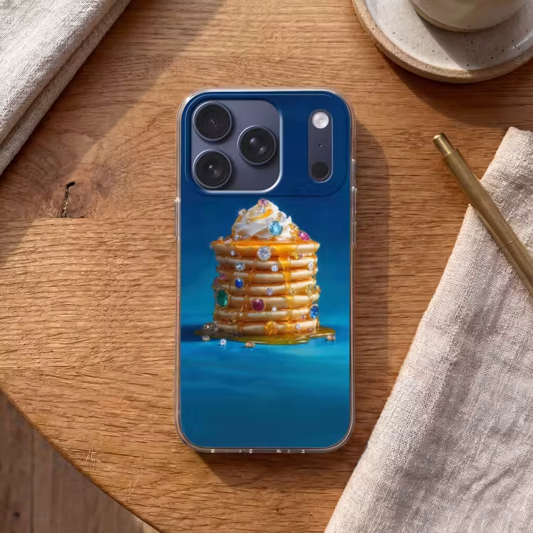 Pannenkoeken - Steentjes - Glitter - Slagroom Telefoonhoesje iPhone 17 Pro klein -sfeer1