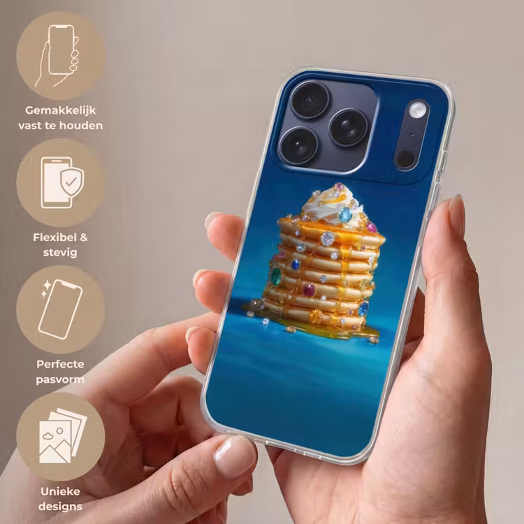 Pannenkoeken - Steentjes - Glitter - Slagroom Telefoonhoesje iPhone 17 Pro klein -sfeer3_NL
