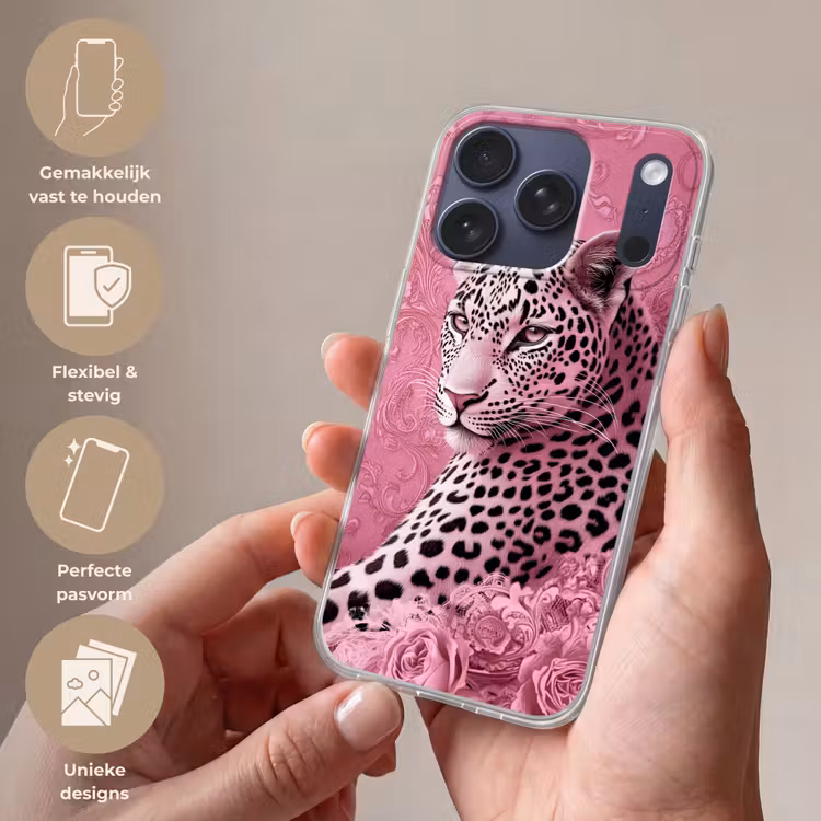 Panter - Luxe - Roze Telefoonhoesje iPhone 17 Pro klein -sfeer3_NL