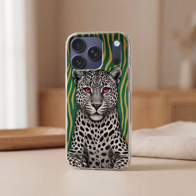 Panter - Zebrapatroon - Groen Telefoonhoesje iPhone 17 Pro klein -sfeer2