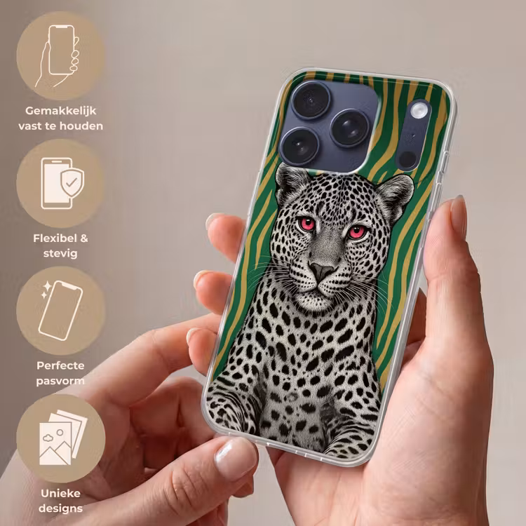 Panter - Zebrapatroon - Groen Telefoonhoesje iPhone 17 Pro klein -sfeer3_NL