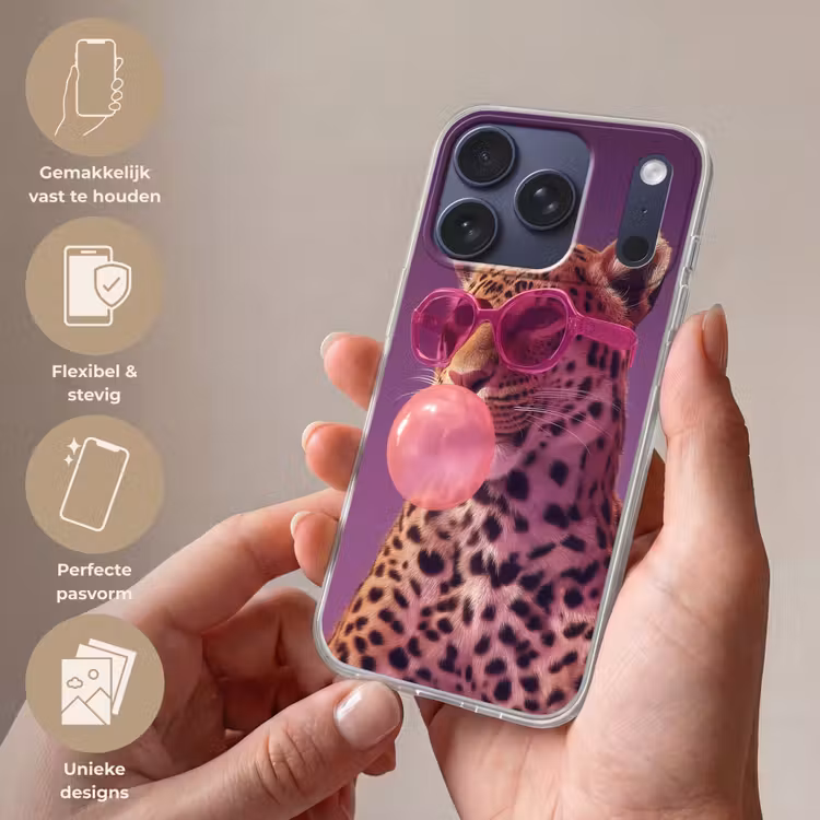 Panter - Zonnebril - Kauwgombel - Roze Telefoonhoesje iPhone 17 Pro klein -sfeer3_NL