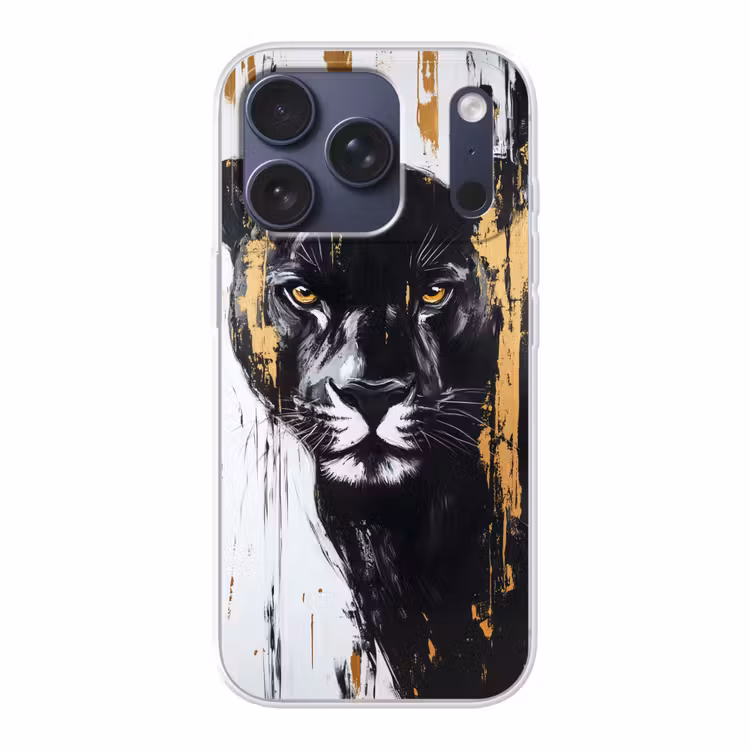 Panter - Zwart - Abstract - Verfstreken Telefoonhoesje iPhone 17 Pro klein -3d