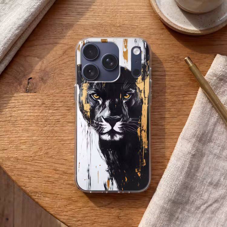 Panter - Zwart - Abstract - Verfstreken Telefoonhoesje iPhone 17 Pro klein -sfeer1