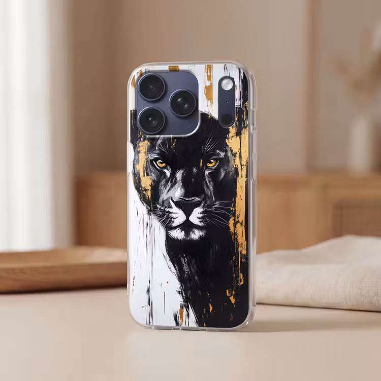 Panter - Zwart - Abstract - Verfstreken Telefoonhoesje iPhone 17 Pro klein -sfeer2