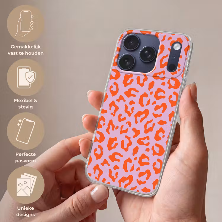 Panterprint - Rood - Paars - Roze - Dierenprint Telefoonhoesje iPhone 17 Pro klein -sfeer3_NL