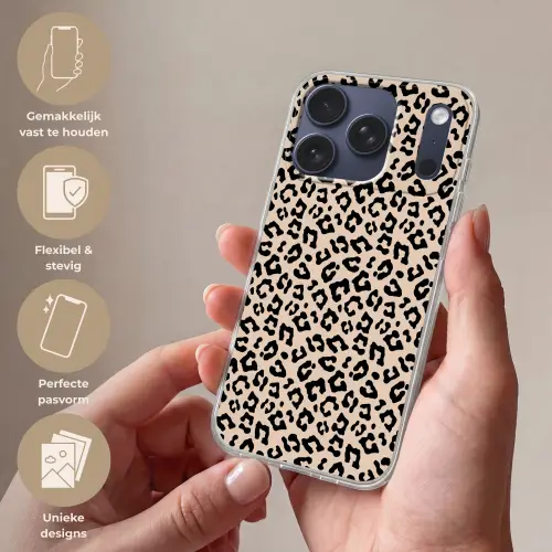 Panterprint - Zwart - Bruin - Dierenprint Telefoonhoesje iPhone 17 Pro klein -sfeer3_NL