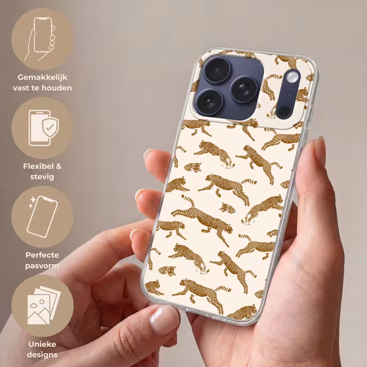 Panters - Dieren - Beige - Bruin - Patroon Telefoonhoesje iPhone 17 Pro klein -sfeer3_NL