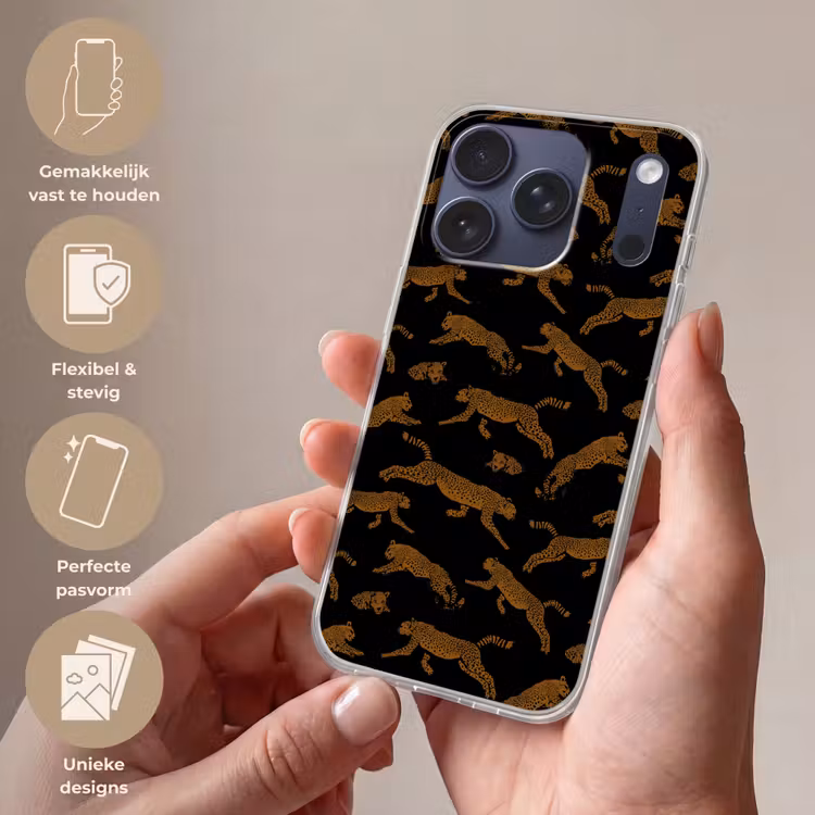 Panters - Patroon - Dieren - Zwart - Bruin Telefoonhoesje iPhone 17 Pro klein -sfeer3_NL